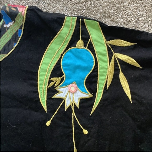 Vintage 1970s Ramona Rull size L Appliqué Tropical Bird Floral Dolman Tunic Top - Picture 6 of 9